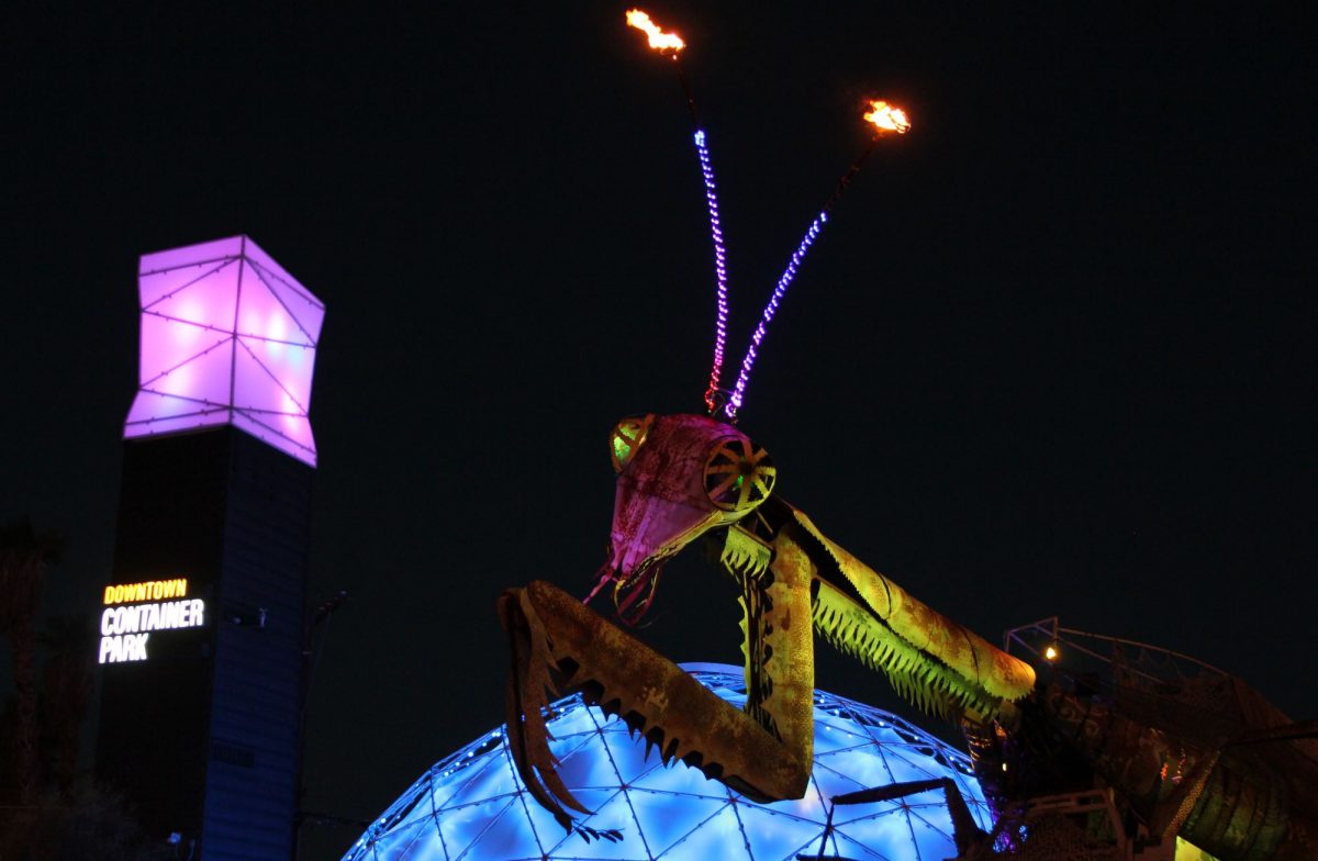 Fire-breathing praying mantis from Burning Man
