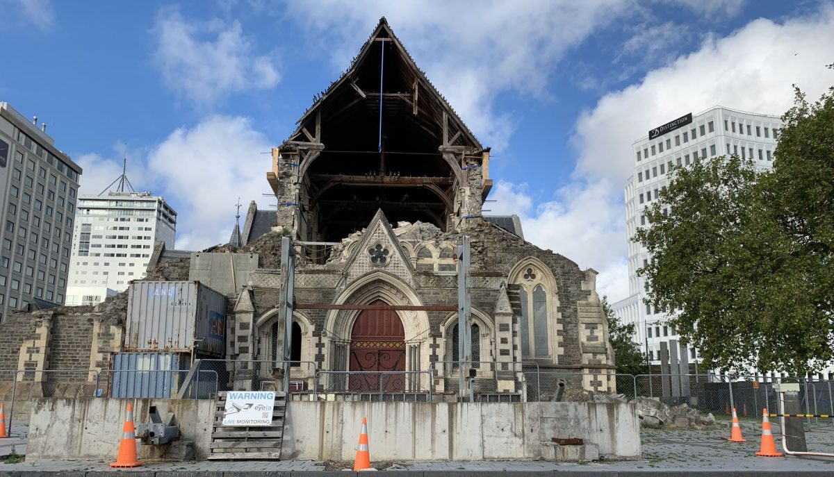 Damaged Christchurch Cathedral in Cathedral Square