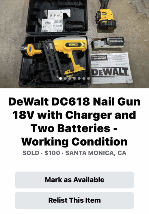 This nail gun got zero takers on eBay due to expensive shipping costs. I sold it in one day on Facebook Marketplace.