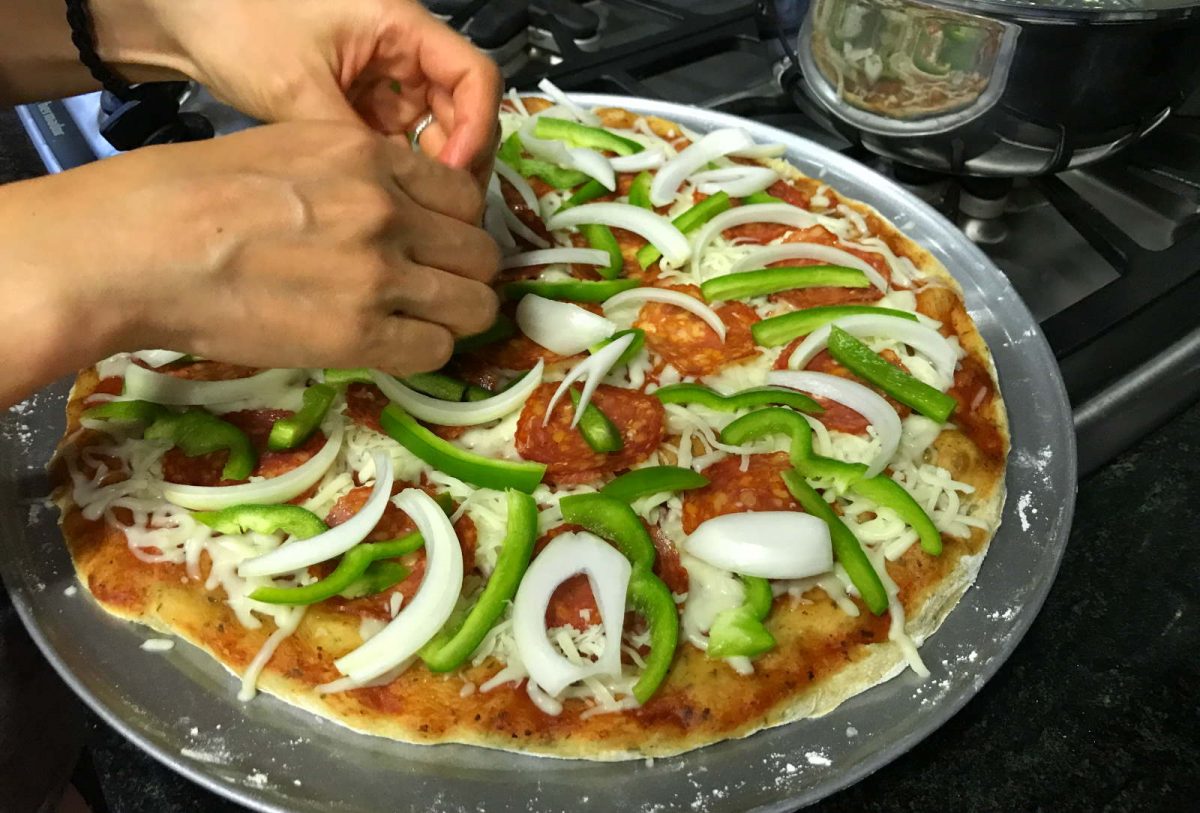 Adding the cheese and toppings after the pre-bake