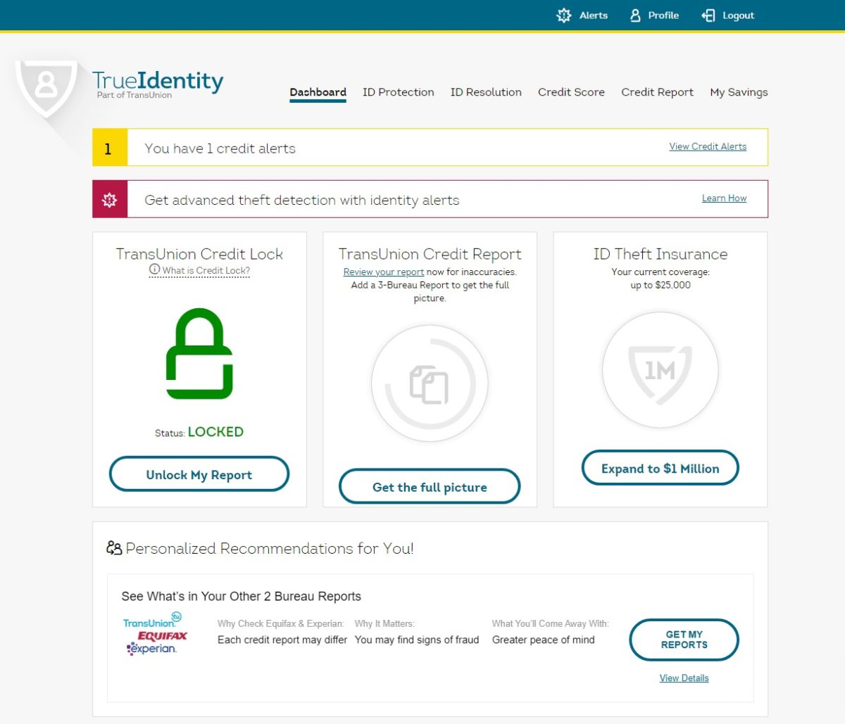 TrueIdentity website by TransUnion