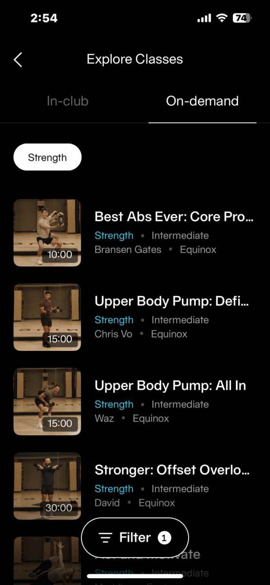 Classes on the Equinox app