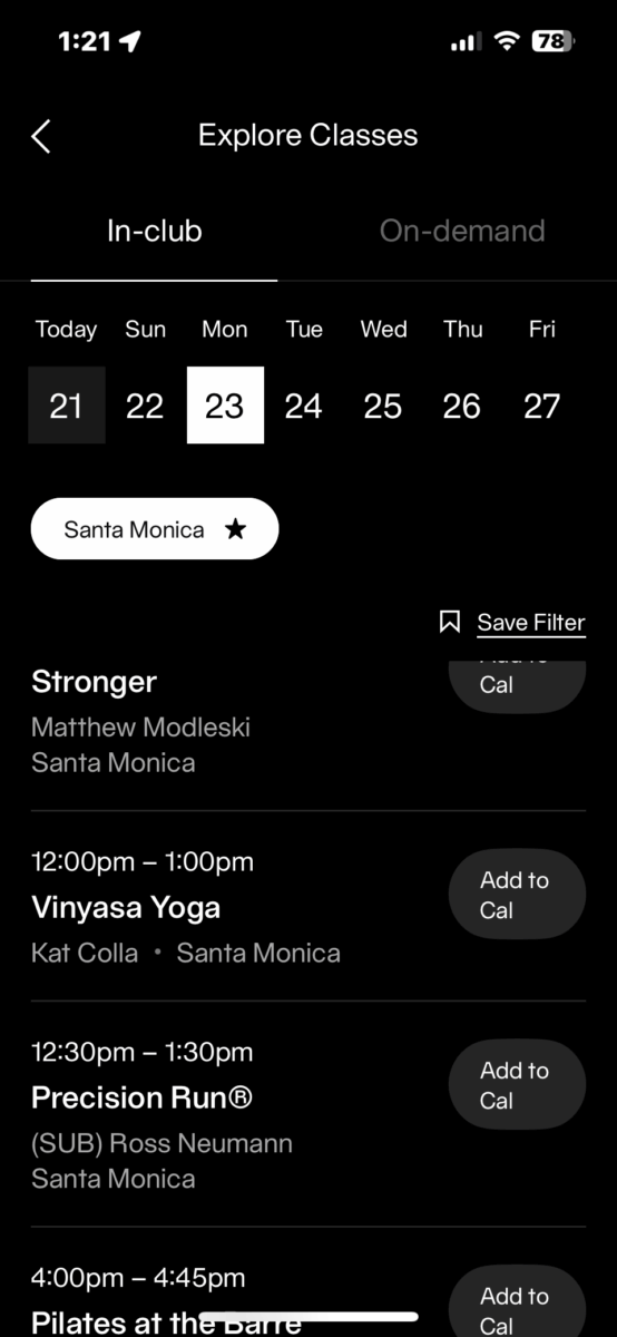In-person classes at Equinox