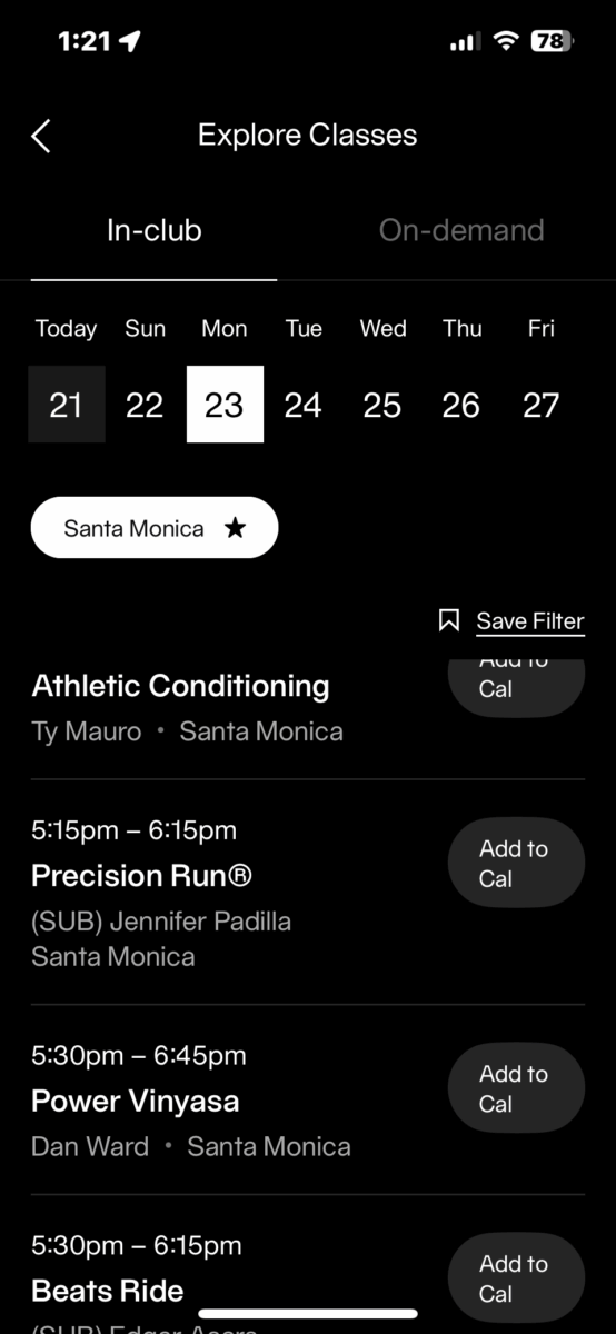 In-person classes at Equinox
